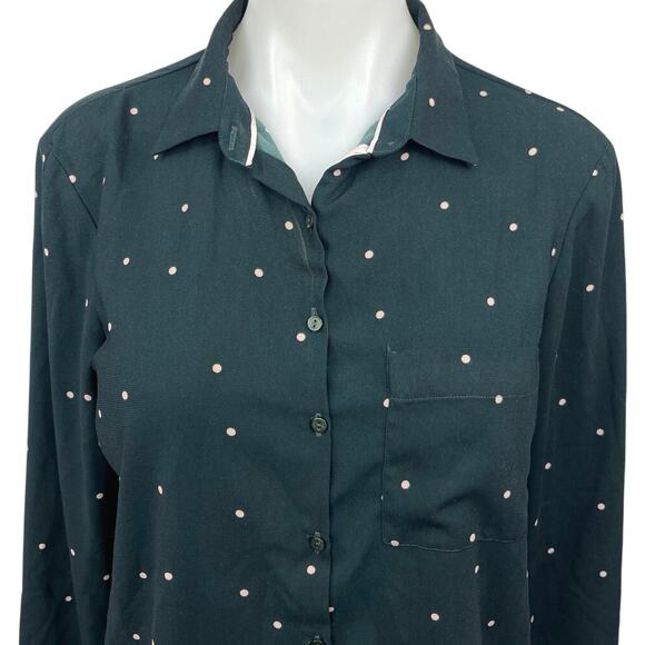 Zara Black Polka Dot Button Up Collar Long Sleeve Cutout Back Shirt Blouse Top S - Picture 3 of 5